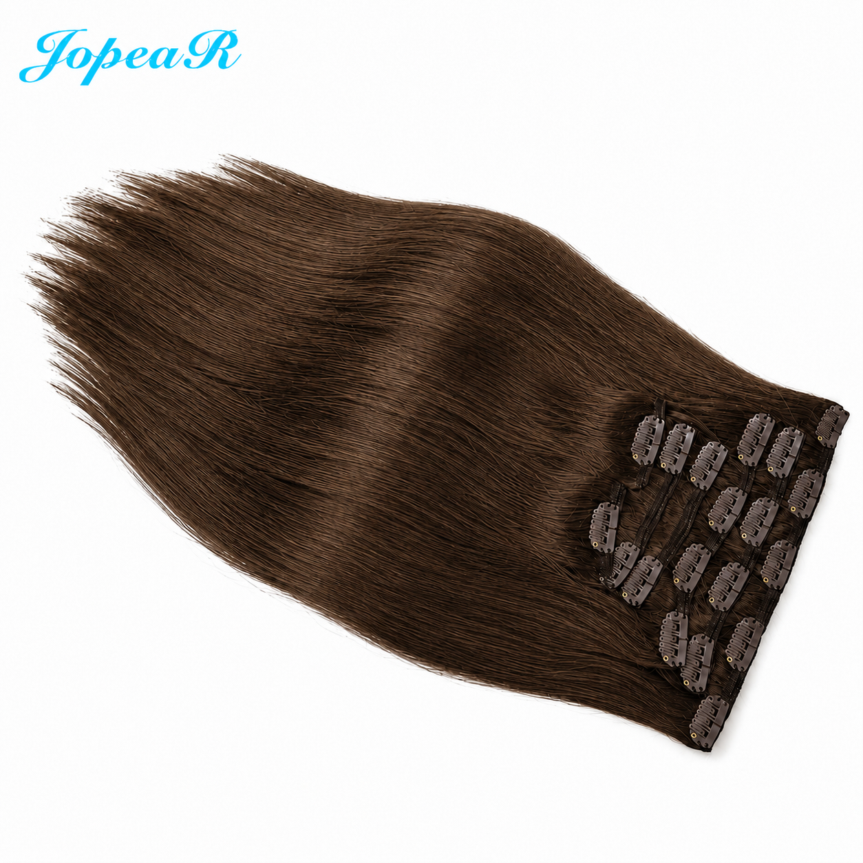 JOPEAR Straight Raw Human Hair Clip-In Extensions – Rich Chocolate Brown (#4A)