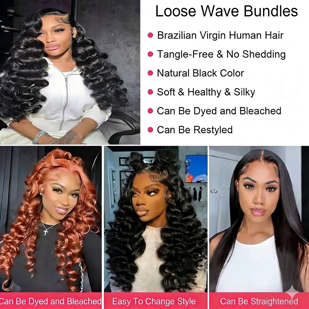 Jopear [12A Grade] Premium Loose Wave Human Hair 3/4 Bundles Deal 100% Unprocessed Werve Bundles