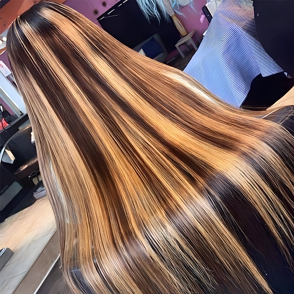 4/27 Ombre Highlight 13x6 Lace Front Wigs Human Hair 360 Straight Lace Frontal Wigs 18-38 Inch Human Hair Honey Blonde Wig For Women