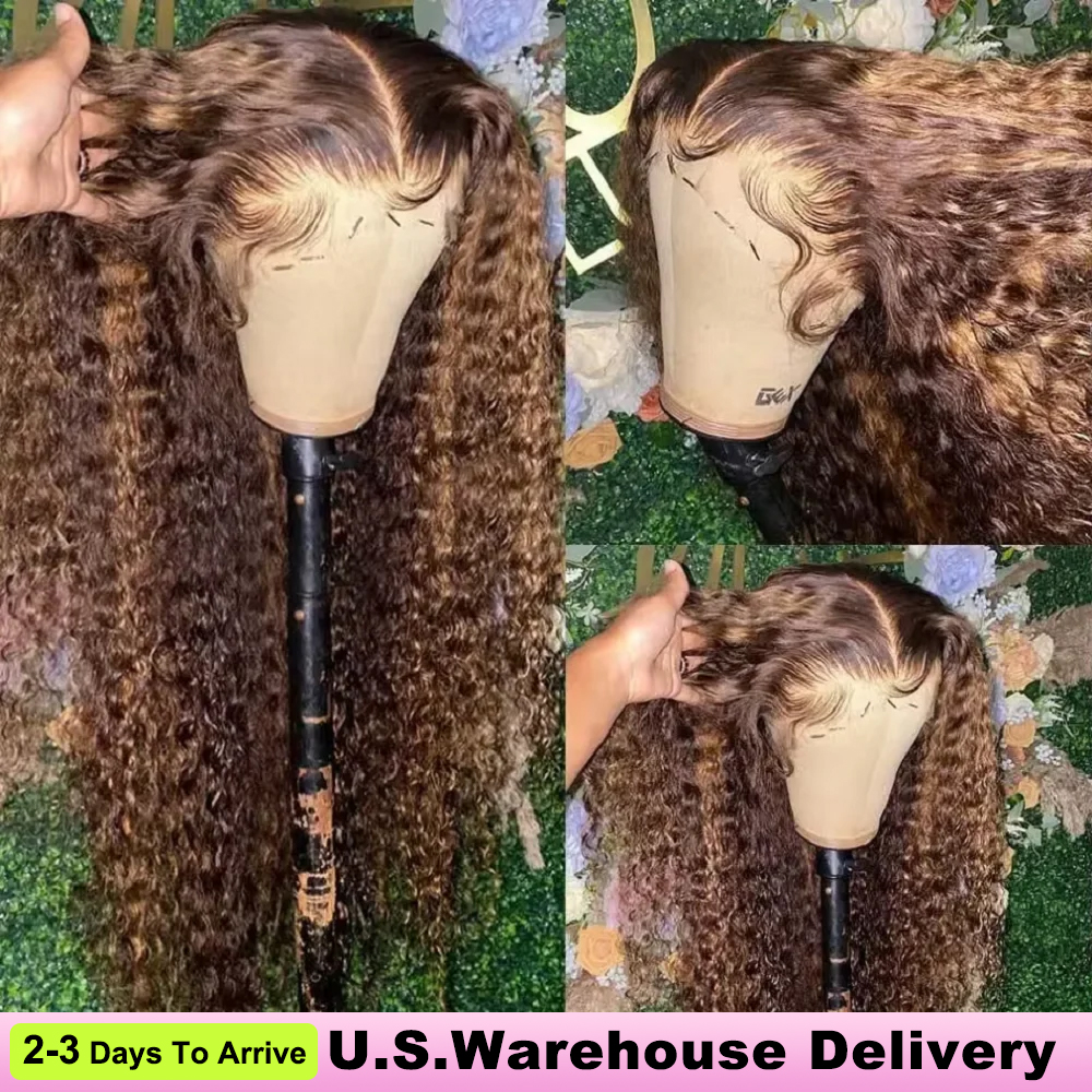 4/27 Highlight Ombre Curly Wigs 100% Brazilian Human Hair 13x6 Hd Lace Frontal Wig Honey Blonde 360 Deep Wave Human Hair For Women