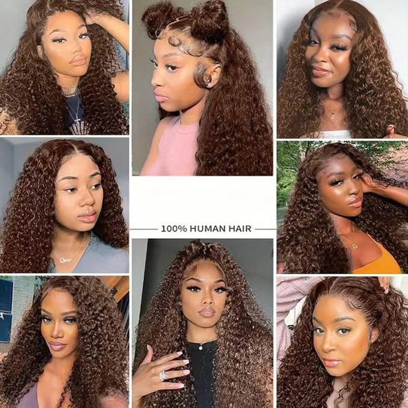 Hocolate Brown Curly Wigs 13X4 HD Human Hair Lace Frontal Wig 24-38 Inch Deep Wave Wig Human Hair Pre Plucked