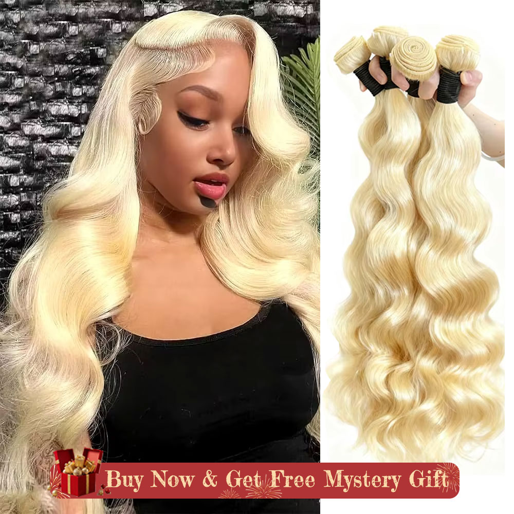 Luckockos 10A | 613 Blonde Body Wave Bundles - Platinum Blonde 100% Human Hair Weave | Can be Dyed Again