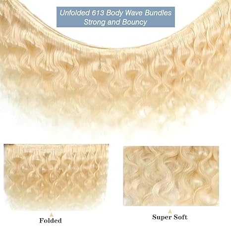 613 Blonde Body Wave Bundles - 4/5 Bundles, 100% Real Human Hair, Stunning Blonde Shine, Comes with 3 Free Gifts