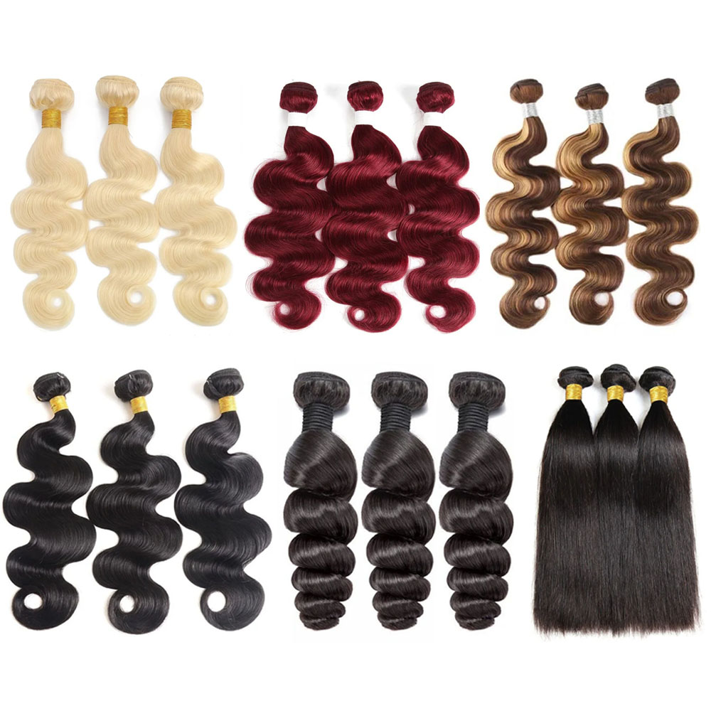 Premium 100% Human Hair 12A Grade Bundles – Available in Straight, Body Wave, Loose Wave, Radiant 613 Blonde, Vibrant 99J Burgundy, Fashionable 4/27 Highlight
