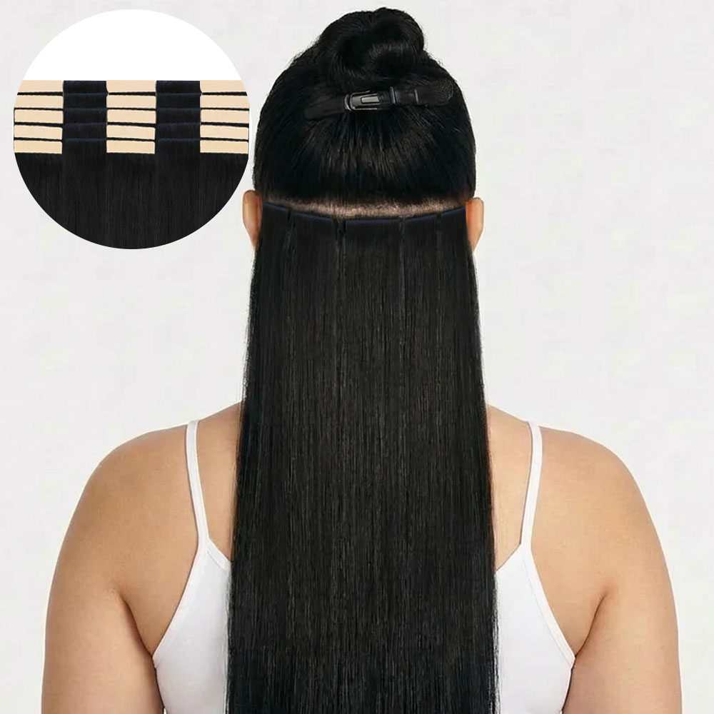 Tape-in Hair Extensions Human Hair Black Seamless Tape Hair Extensions Skin Weft PU Tape On Hair 25PCS 16"-20"