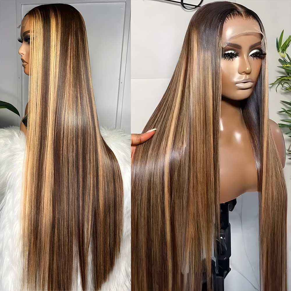 4/27 Ombre Highlight 13x6 Lace Front Wigs Human Hair 360 Straight Lace Frontal Wigs 18-38 Inch Human Hair Honey Blonde Wig For Women