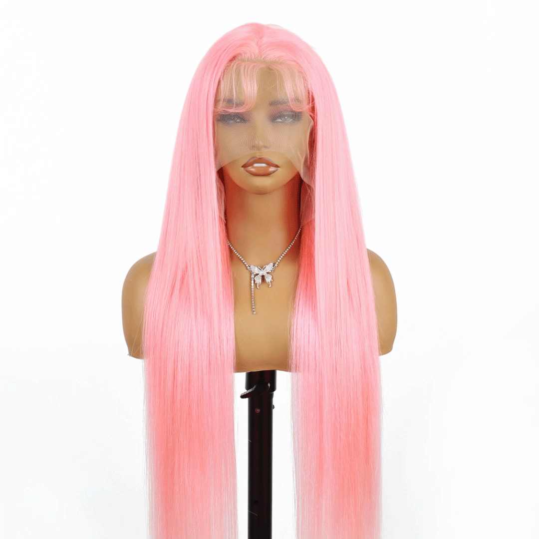 Pink Straight Human Hair Wig 13x4 Lace Front Wig 22-40 Inch Human Hair Lace Frontal Wig Human Hair