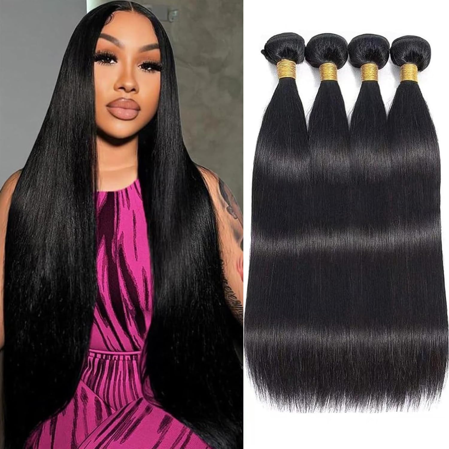 Straight Bundles - 4/5 Bundles, 100% Unprocessed Virgin Human Hair, Silky Smooth, Comes with 3 Free Gifts