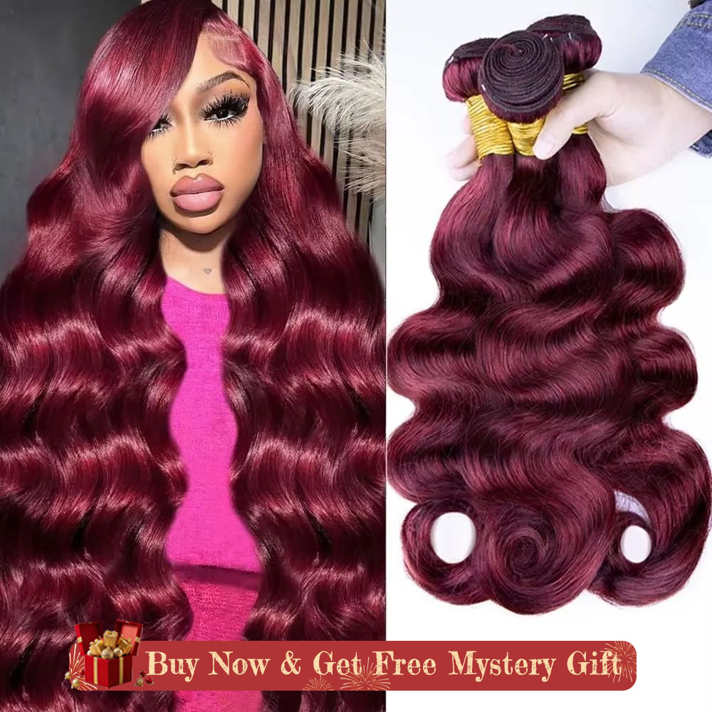 Luckockos 10A | Burgundy 99J Body Wave Bundles (3/4 Pcs) - Vibrant Wine Red 100% Virgin Human Hair Extensions