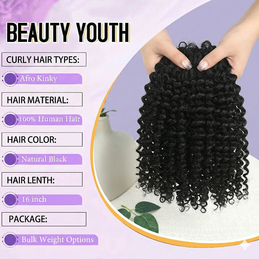 Luckockos Afro Kinky Bulk Human Hair 2B | For Locs & Braiding