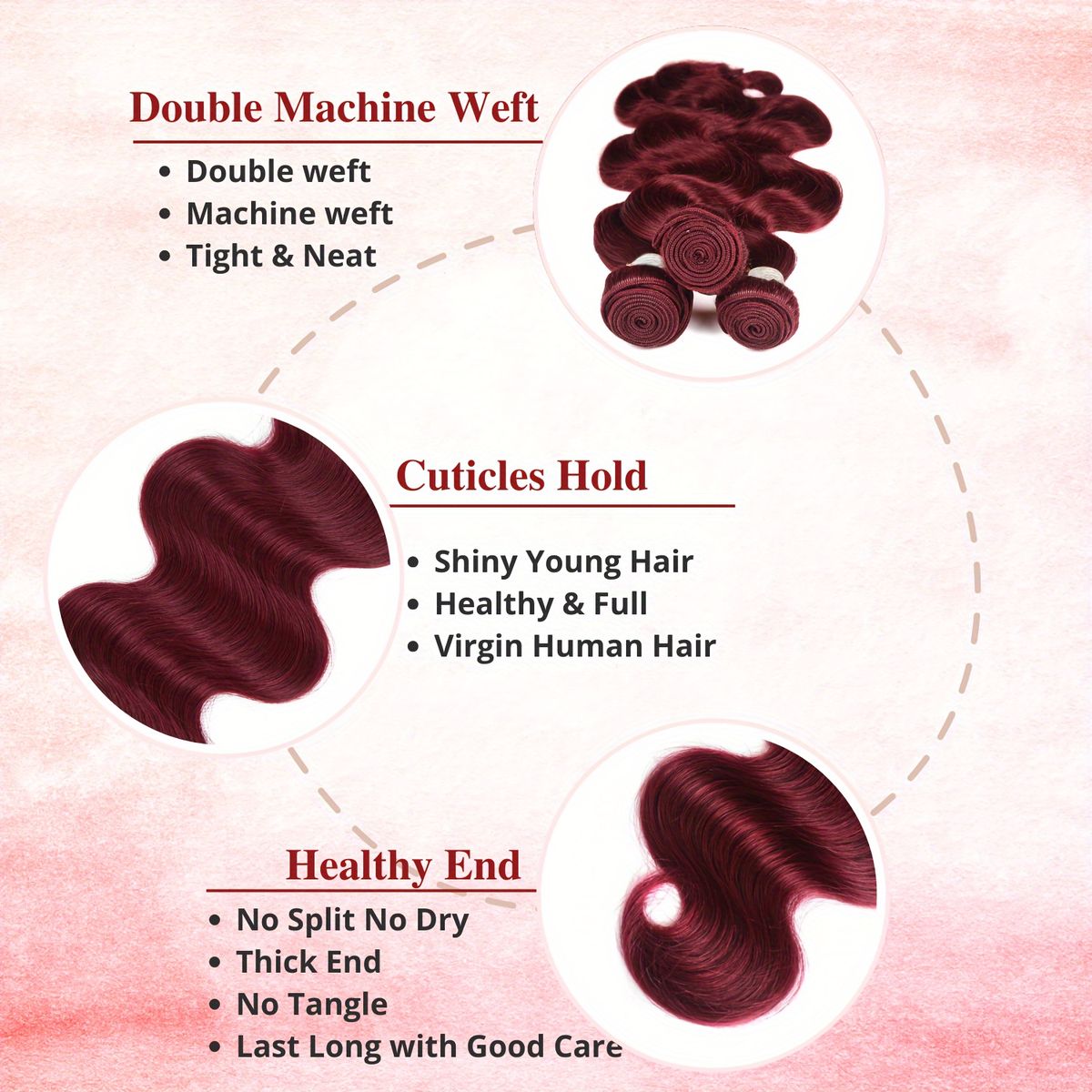 14A Luckockos 99J Burgundy Human Hair Bundles Body Wave 16-30 Inch Wine Red Double Weft Bundles Human Hair Extensions