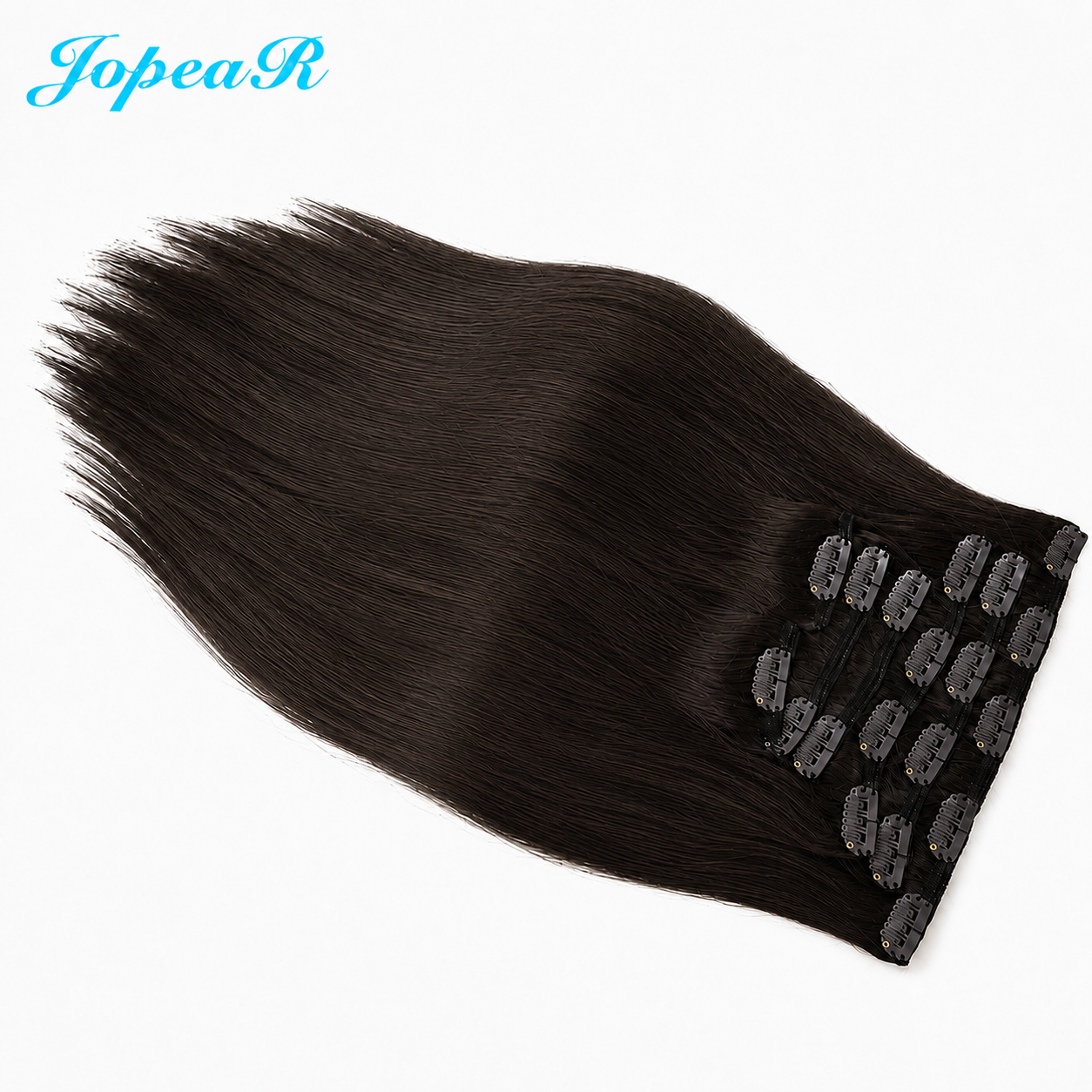 JOPEAR Straight Raw Human Hair Clip-In Extensions – Darkest Brown (#2)