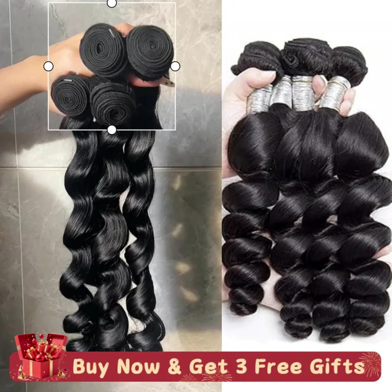 Loose Wave Bundles - 100% Virgin Human Hair, 4/5 Bundles, Natural Texture, Silky Finish, Comes with 3 Free Gifts