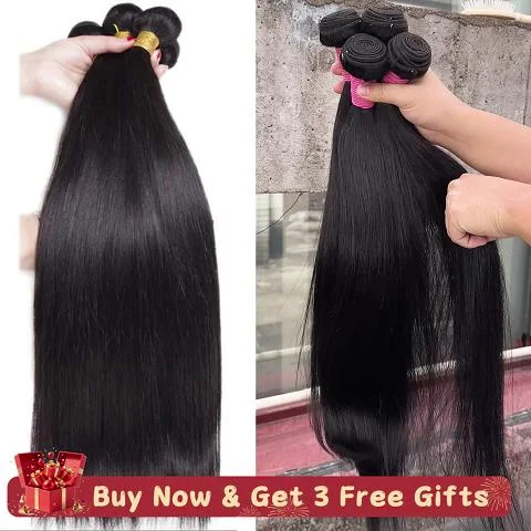 Straight Bundles - 4/5 Bundles, 100% Unprocessed Virgin Human Hair, Silky Smooth, Comes with 3 Free Gifts