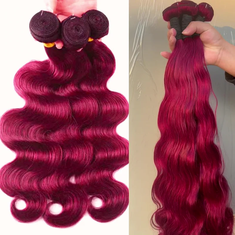 20–30Inch Luxury Body Wave 99J Burgundy Virgin Brazilian Hair Bundles – 3/4/5 Bundles, Silky & Full, 100% Human Hair Extensions