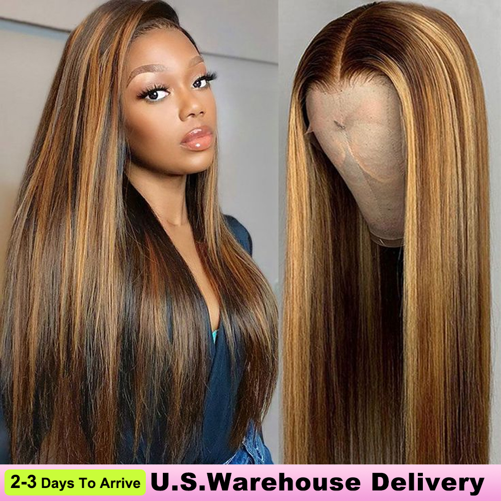4/27 Ombre Highlight 13x6 Lace Front Wigs Human Hair 360 Straight Lace Frontal Wigs 18-38 Inch Human Hair Honey Blonde Wig For Women