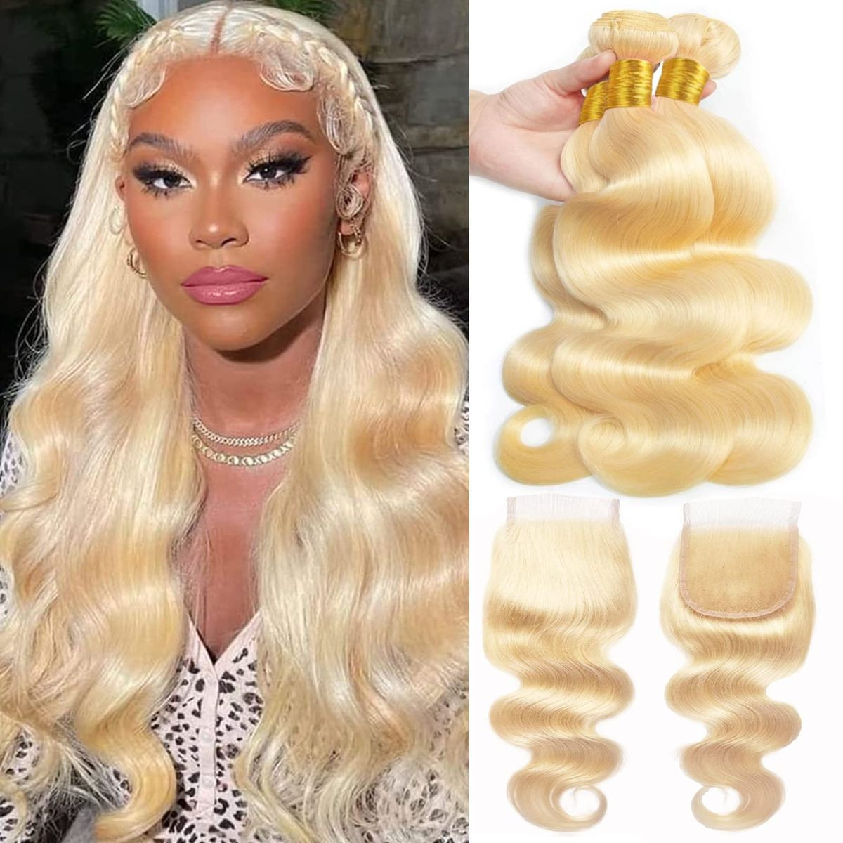 16–30Inch 613 Blonde Luxury Body Wave Virgin Brazilian Hair Bundles – 3/4/5 Bundles, Silky & Full, 100% Human Hair Extensions