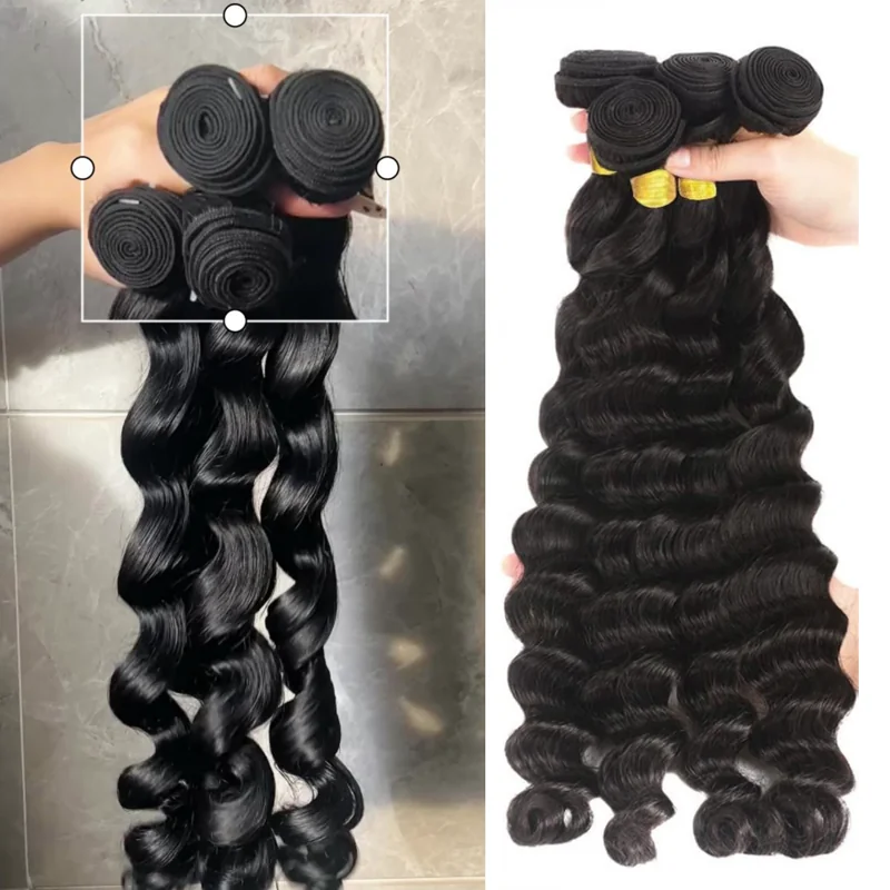 12-34Inch Luxury Loose Wave Virgin Brazilian Hair Bundles-3/4/5 Bundles, Silky & Full, 100% Human Hair Extensions