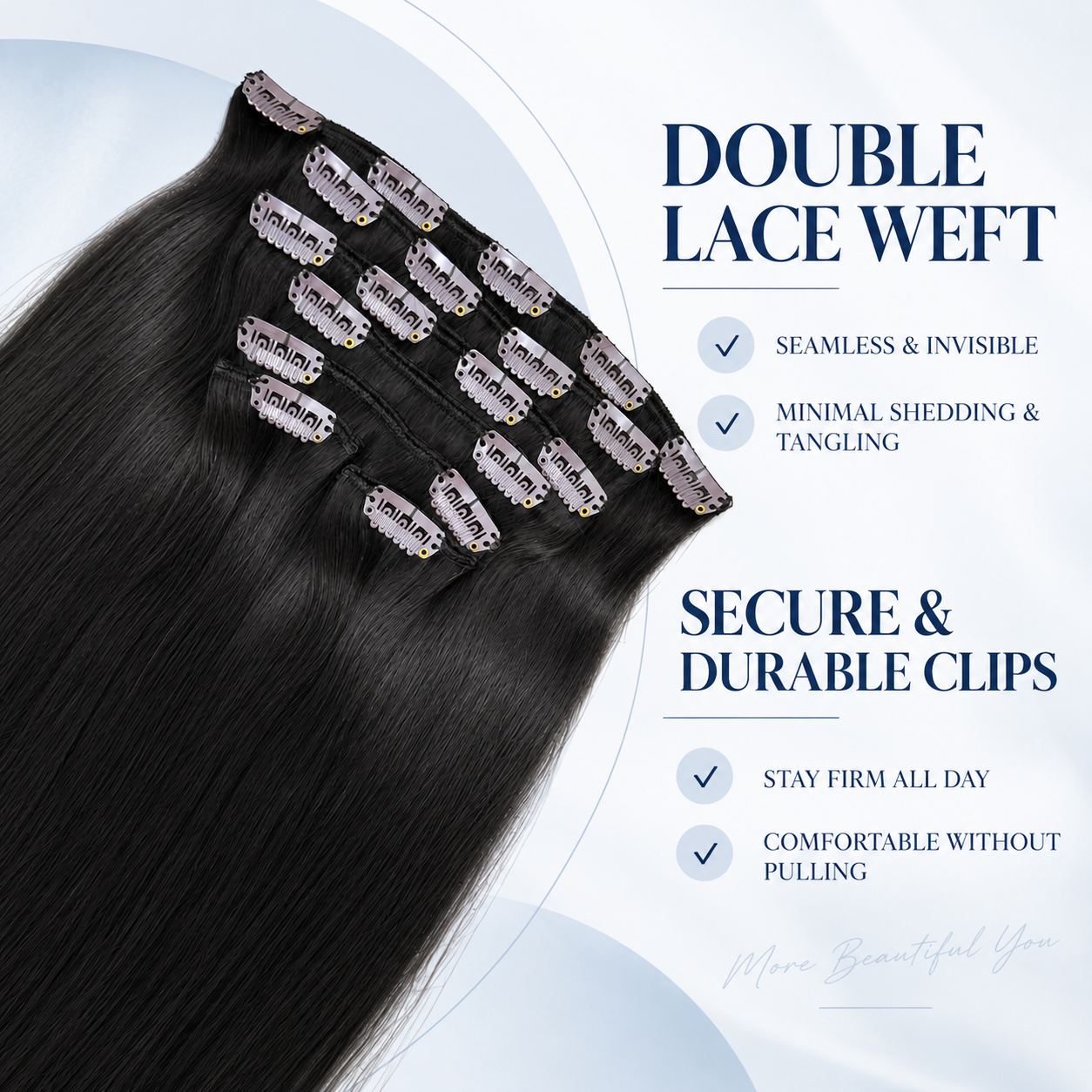 JOPEAR Straight Raw Human Hair Clip-In Extensions – Natural Black (#1B)