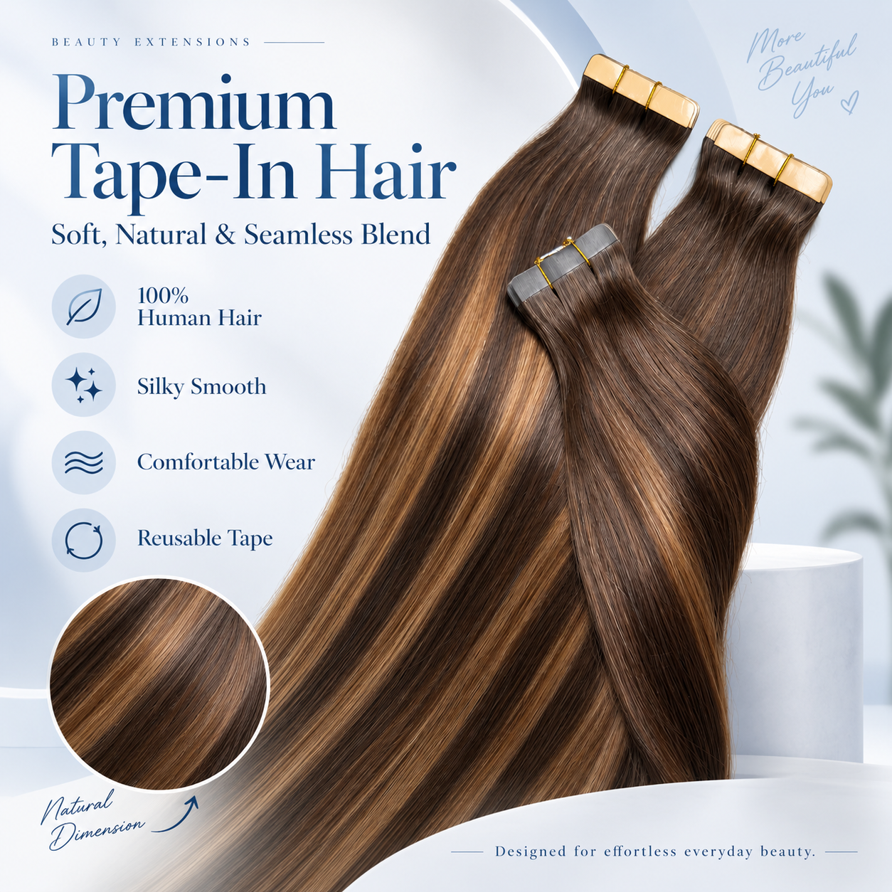 JOPEAR Straight Seamless PU Tape-In Extensions – Dark & Chestnut Brown Mix (T2/6/P2)