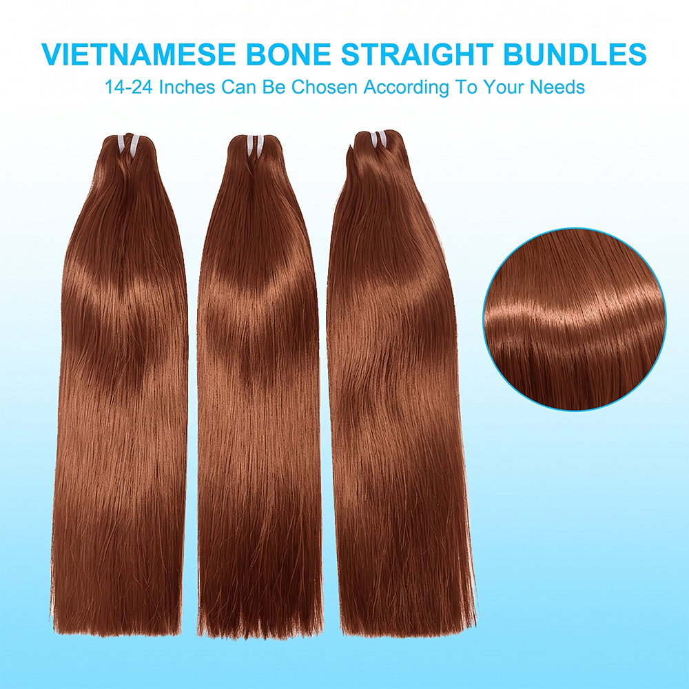 JOPEAR Raw Vietnamese Bone Straight Hair Bundles - Copper Red