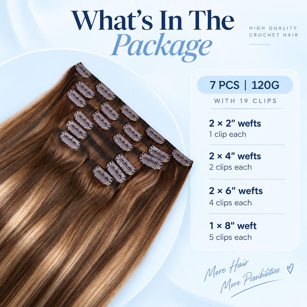 JOPEAR Straight Raw Human Hair Clip-In Extensions – Dark & Chestnut Brown Mix (T4/27/P4)