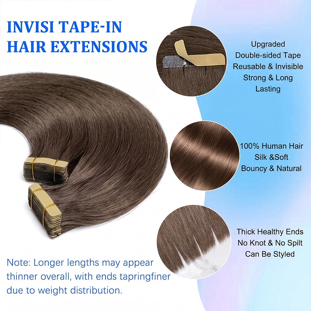 JOPEAR Seamless PU Tape-In Hair Extensions - Chocolate Brown