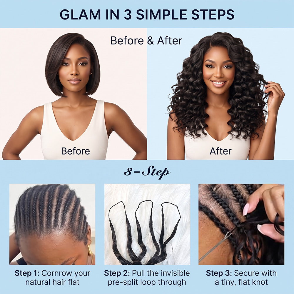 JOPEAR Raw Deep Wave Feather Hair Extensions - Natural Color