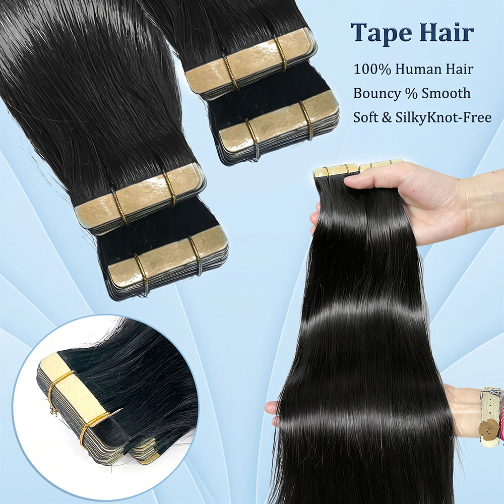 JOPEAR Seamless PU Tape-In Hair Extensions - Natural Black
