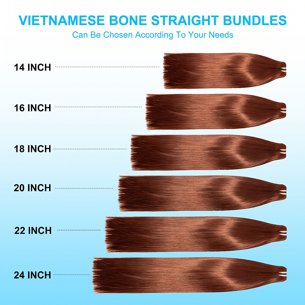 JOPEAR Raw Vietnamese Bone Straight Hair Bundles - Copper Red