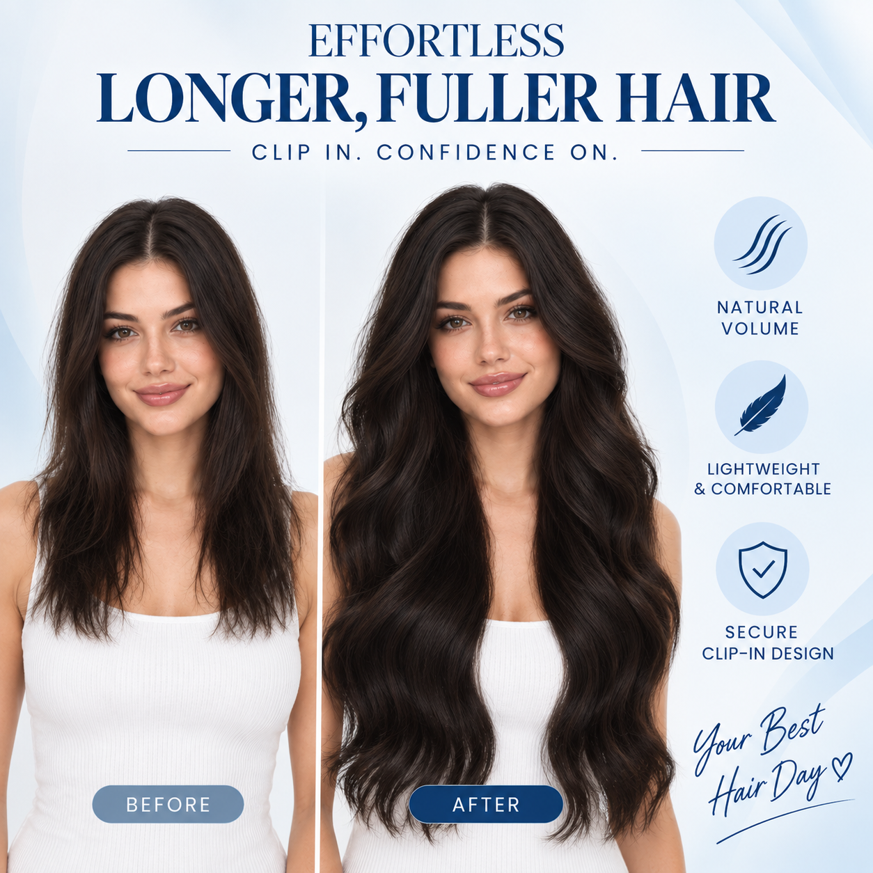 JOPEAR Straight Raw Human Hair Clip-In Extensions – Natural Black (#1B)