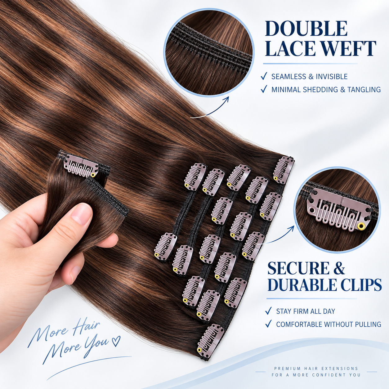 JOPEAR Straight Raw Human Hair Clip-In Extensions – Chocolate Brown to Honey Blonde Highlights (T2/6/P2)