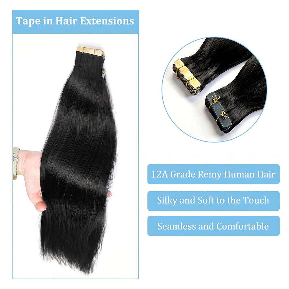 JOPEAR Seamless PU Tape-In Hair Extensions - Natural Black