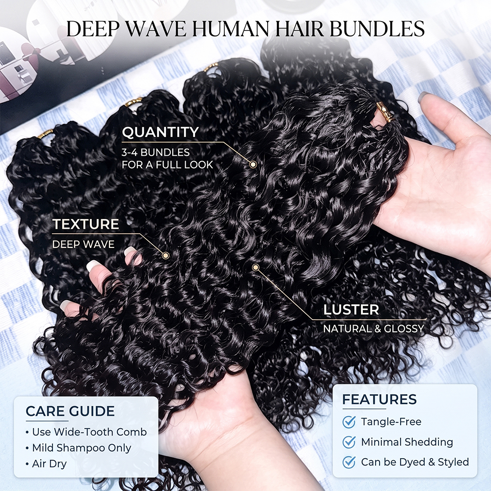 JOPEAR Raw Deep Wave Feather Hair Extensions - Natural Color