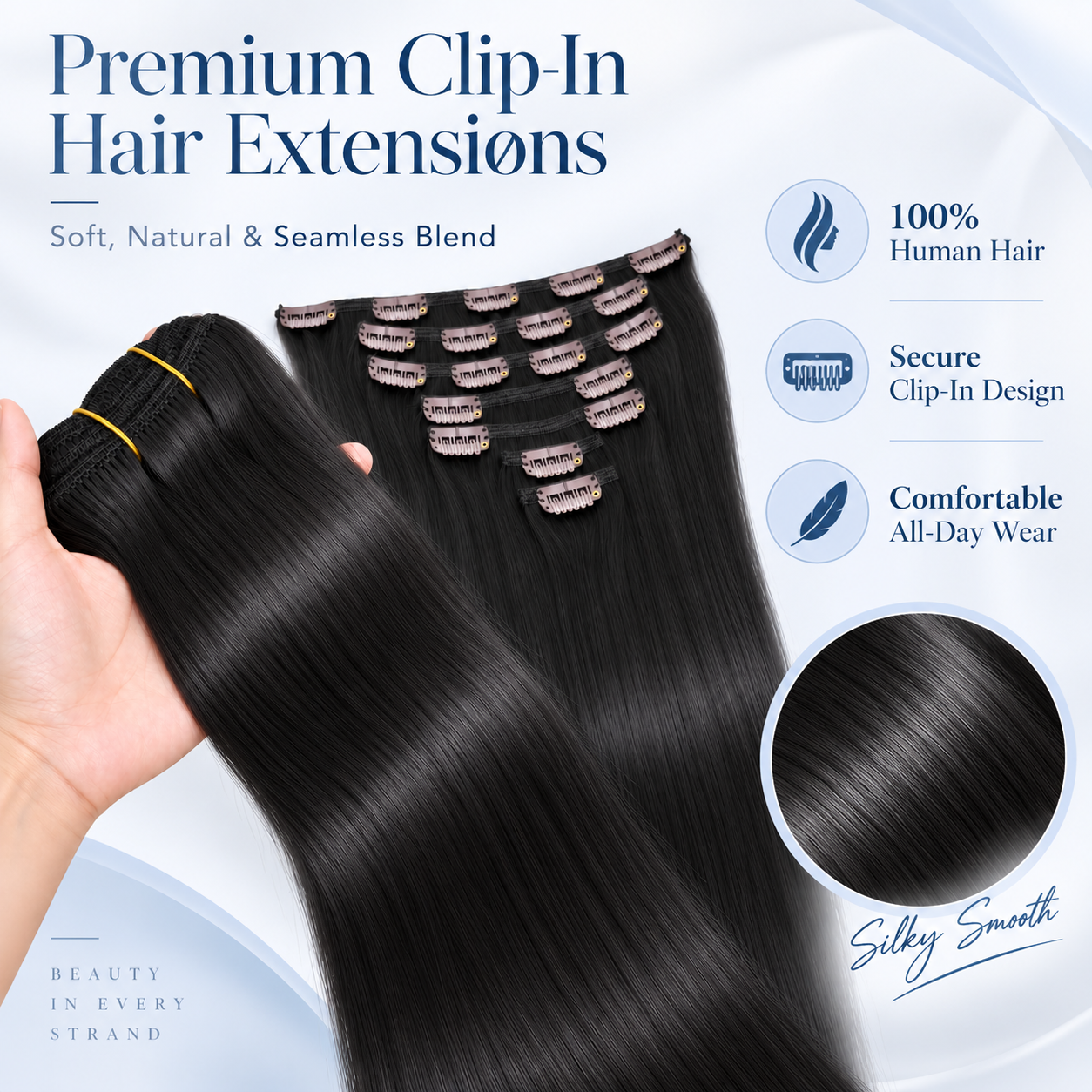 JOPEAR Straight Raw Human Hair Clip-In Extensions – Natural Black (#1B)