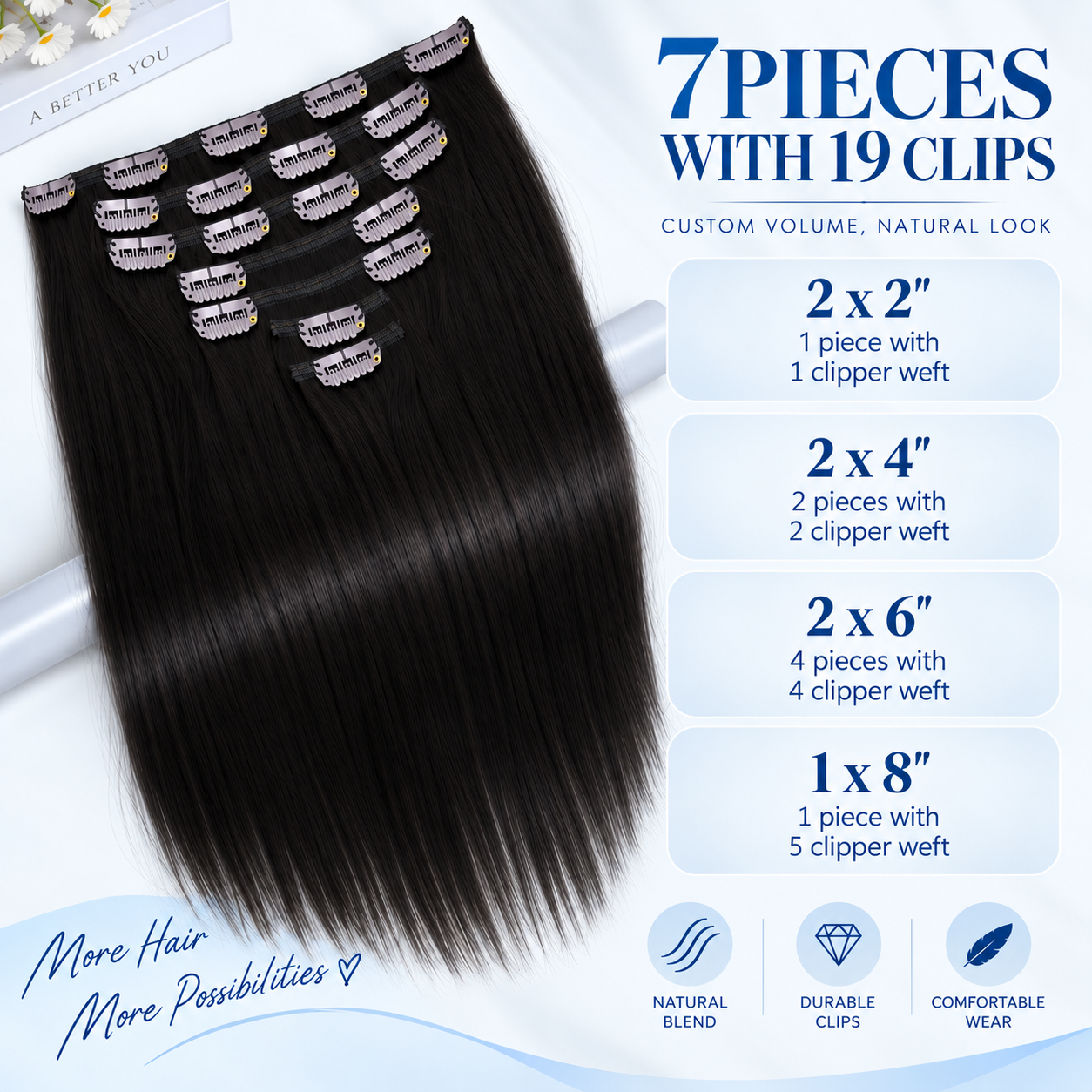JOPEAR Straight Raw Human Hair Clip-In Extensions – Natural Black (#1B)