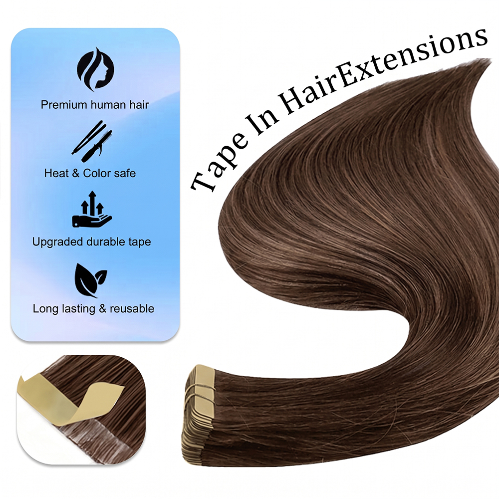 JOPEAR Seamless PU Tape-In Hair Extensions - Chocolate Brown
