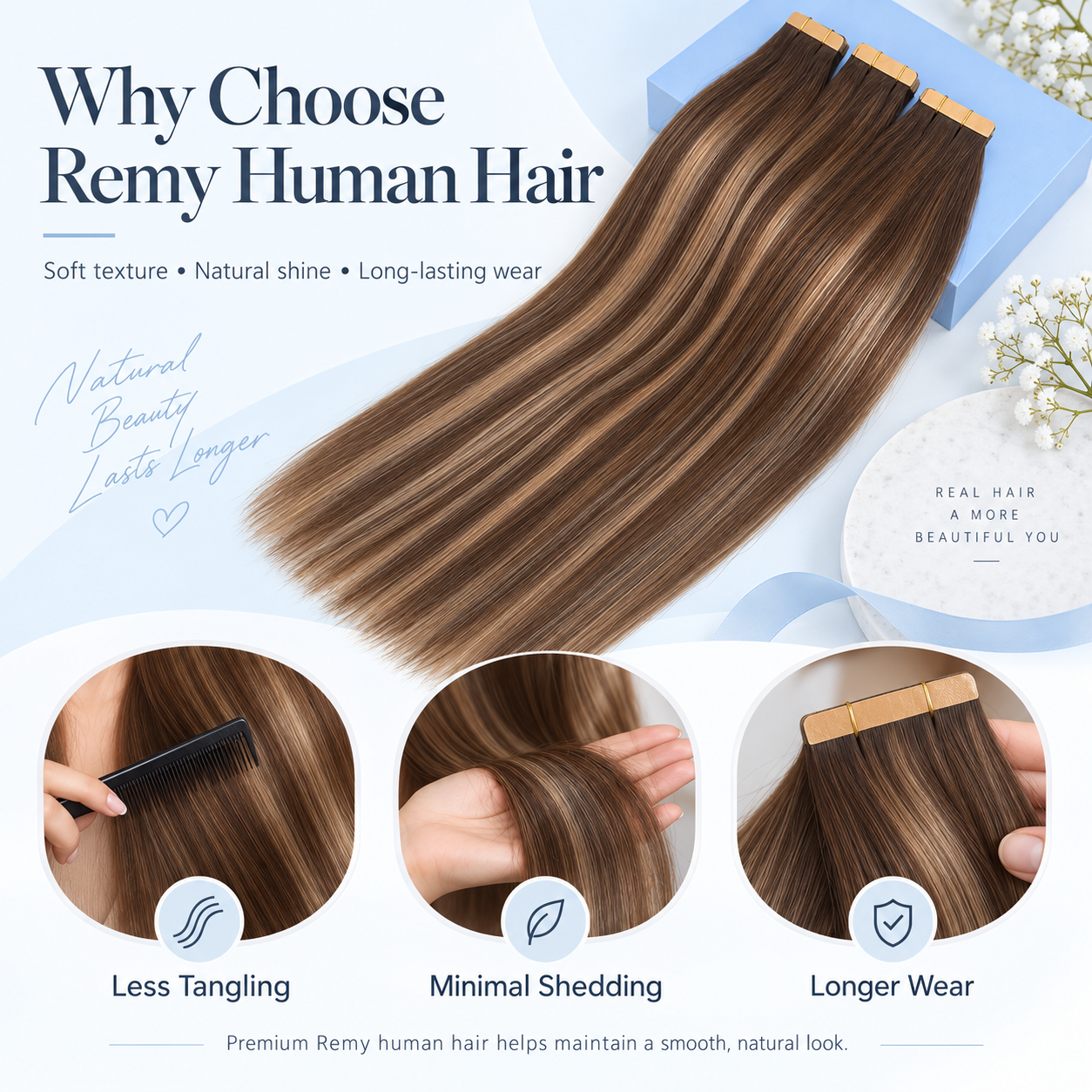JOPEAR Straight Seamless PU Tape-In Extensions – Chocolate & Honey Blonde Highlights (T4/27/P4)