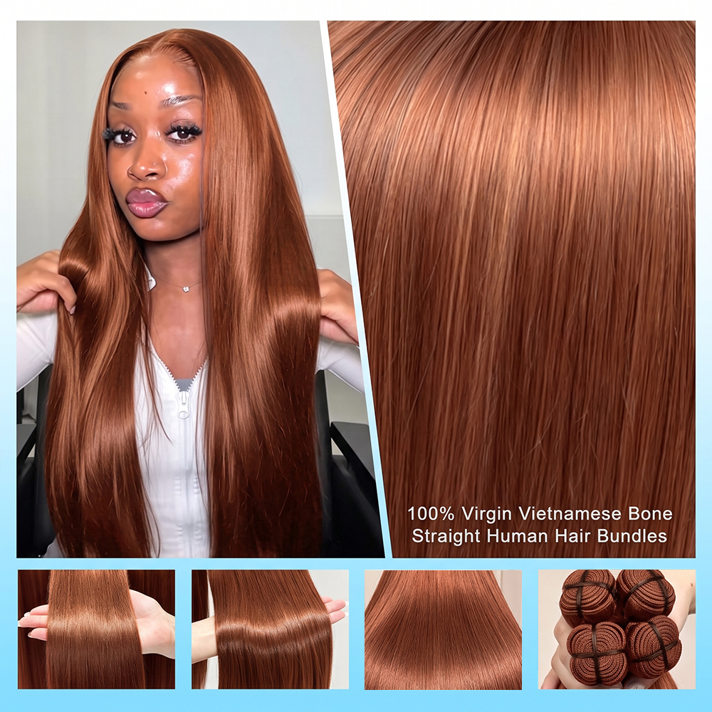 JOPEAR Raw Vietnamese Bone Straight Hair Bundles - Copper Red