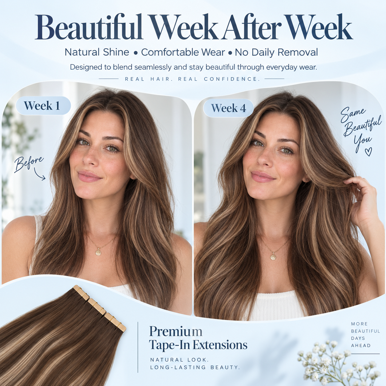 JOPEAR Straight Seamless PU Tape-In Extensions – Chocolate & Honey Blonde Highlights (T4/27/P4)