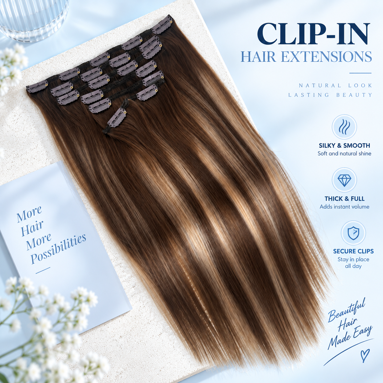 JOPEAR Straight Raw Human Hair Clip-In Extensions – Dark & Chestnut Brown Mix (T4/27/P4)