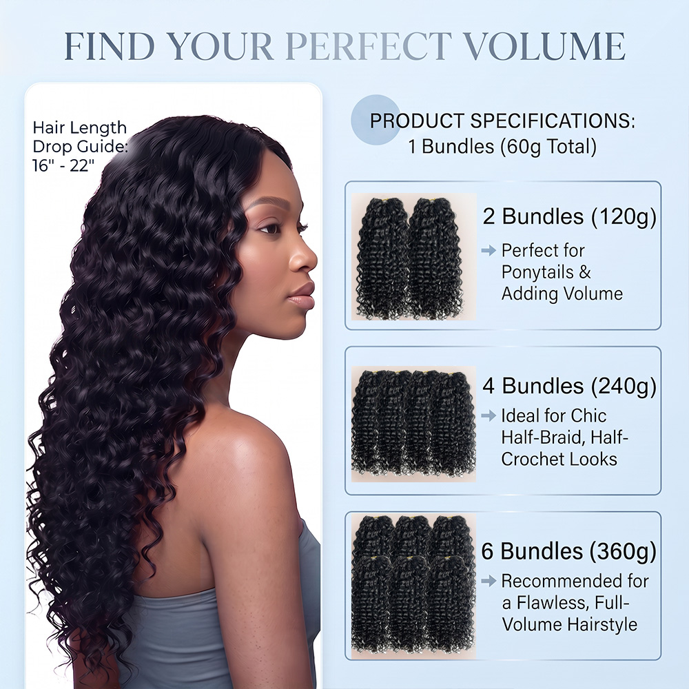 JOPEAR Raw Deep Wave Feather Hair Extensions - Natural Color