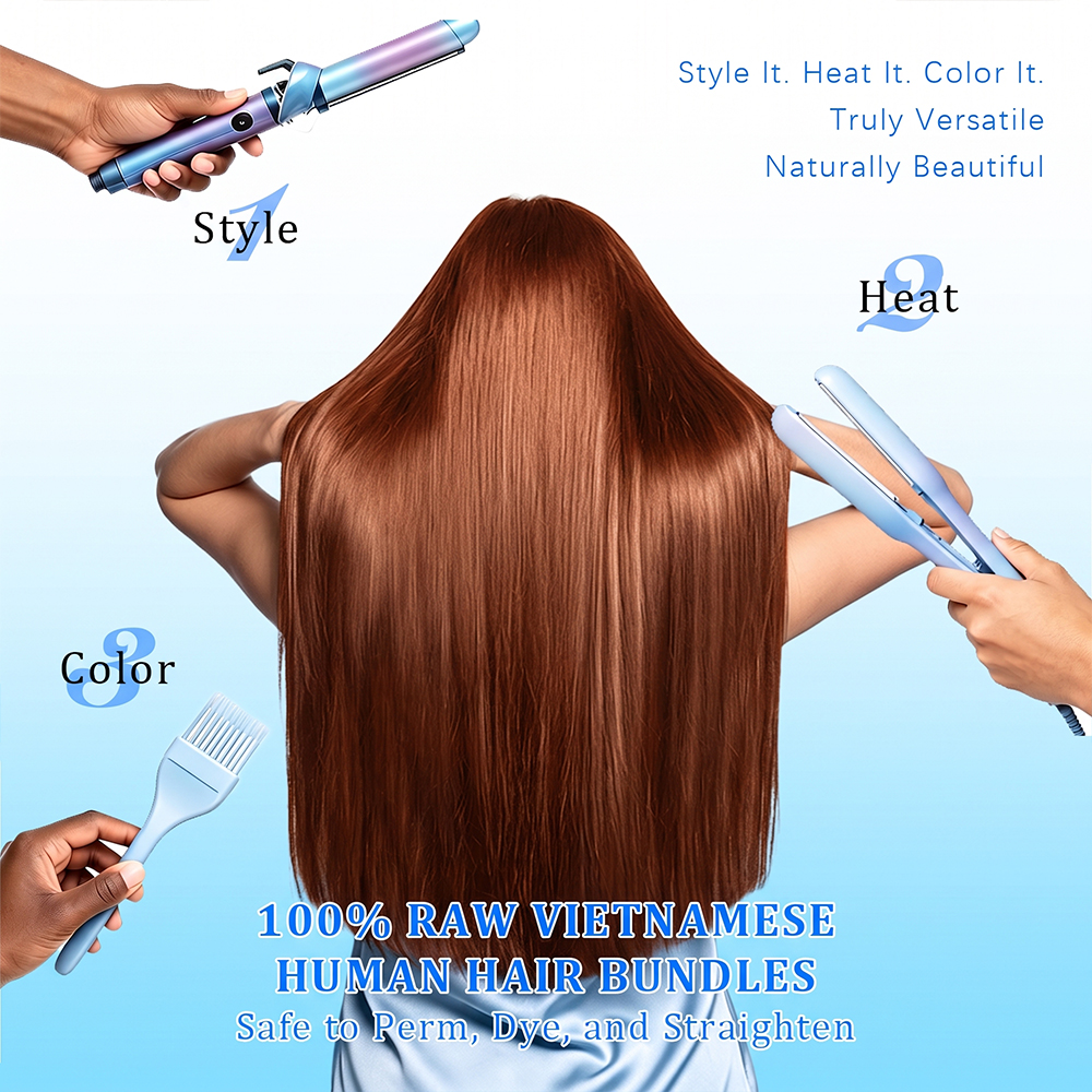 JOPEAR Raw Vietnamese Bone Straight Hair Bundles - Copper Red