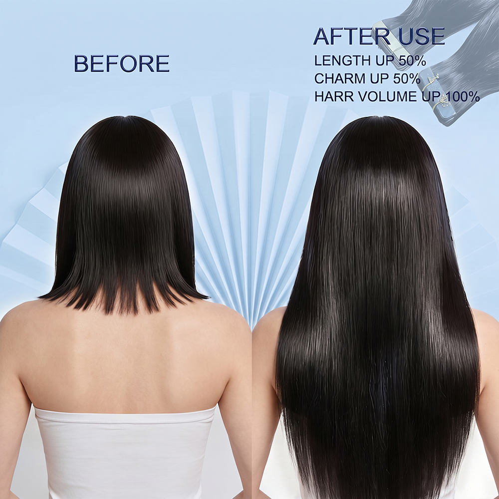 JOPEAR Seamless PU Tape-In Hair Extensions - Natural Black