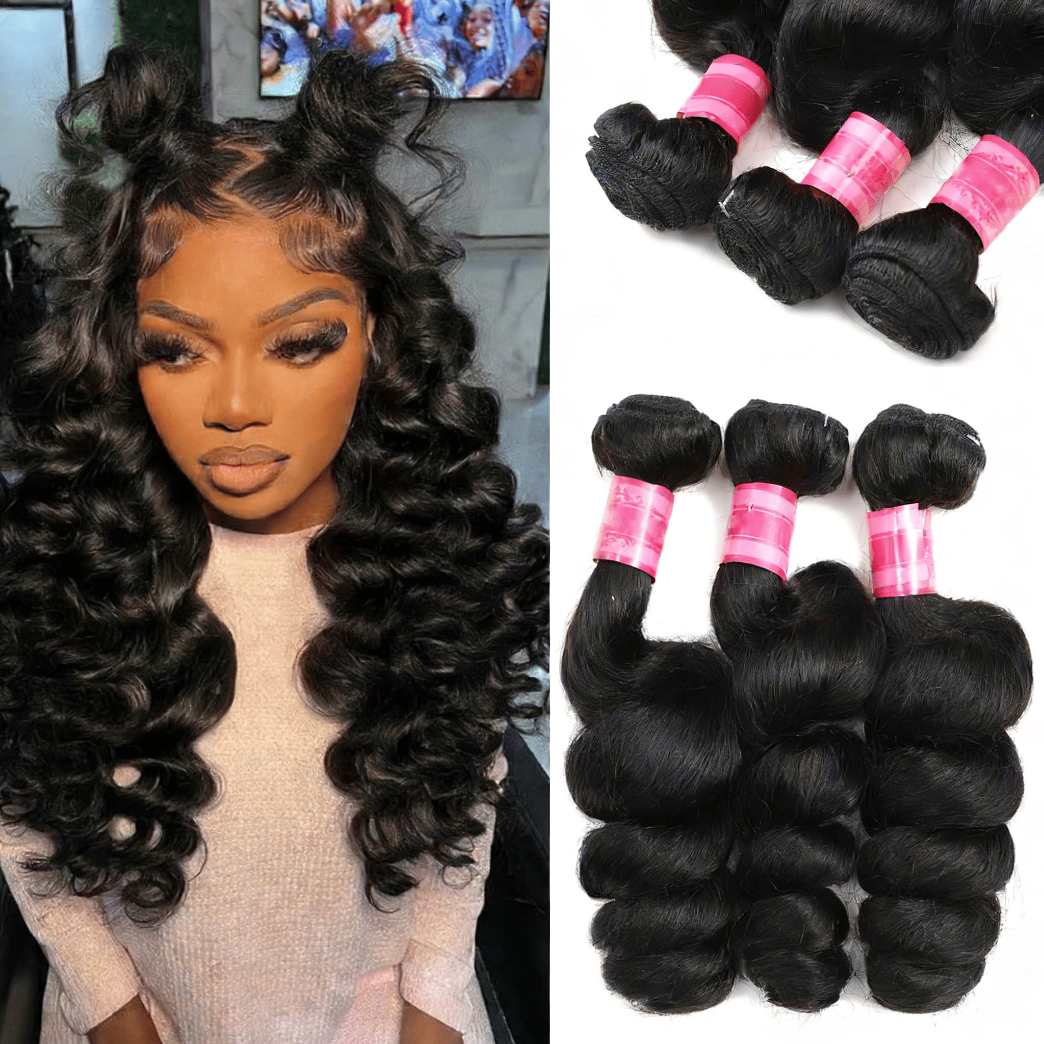 14A Rovess Human Hair Loose Wave Bundles 16-30 Inch Loose Deep Wave Human Hair 3 Bundles 100% Unprocessed Virgin Human Hair Extensions