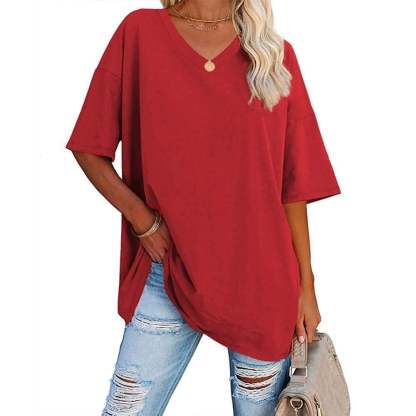 👚 Women's Plus Size V Neck T Shirts Summer Half Sleeve Tees Casual Loose Fit Cotton Tunic Tops 💖