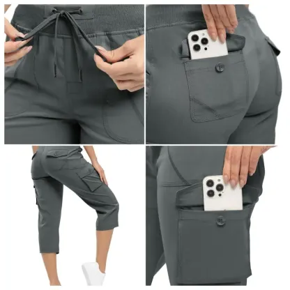Women’s Loose Fit Lightweight Capri Cargo Pants – Casual 3/4 Trousers with 6 Pockets