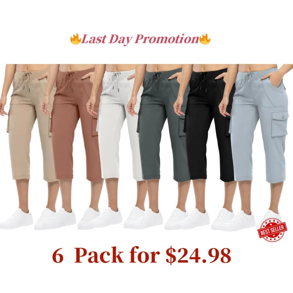 Women’s Loose Fit Lightweight Capri Cargo Pants – Casual 3/4 Trousers with 6 Pockets