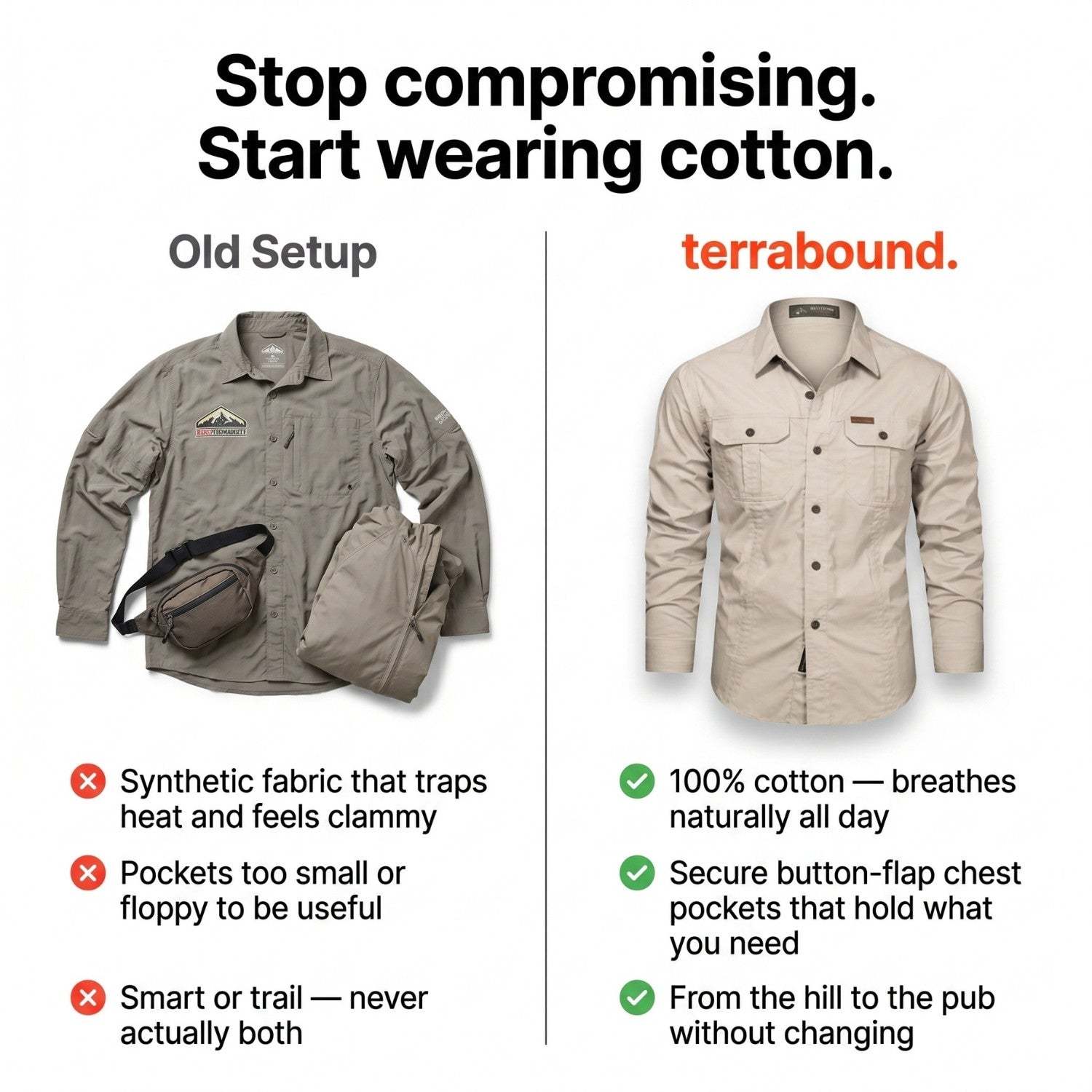 Men's Lightweight Long-Sleeve Outdoor Shirt – Durable Cotton Design