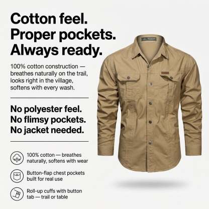 Men's Lightweight Long-Sleeve Outdoor Shirt – Durable Cotton Design